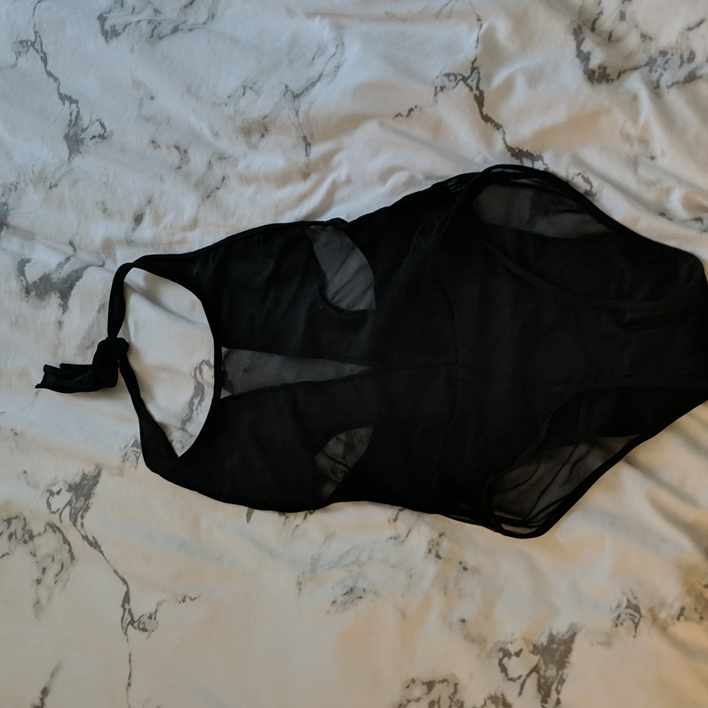 Black mesh cutout bodysuit/swimsuit